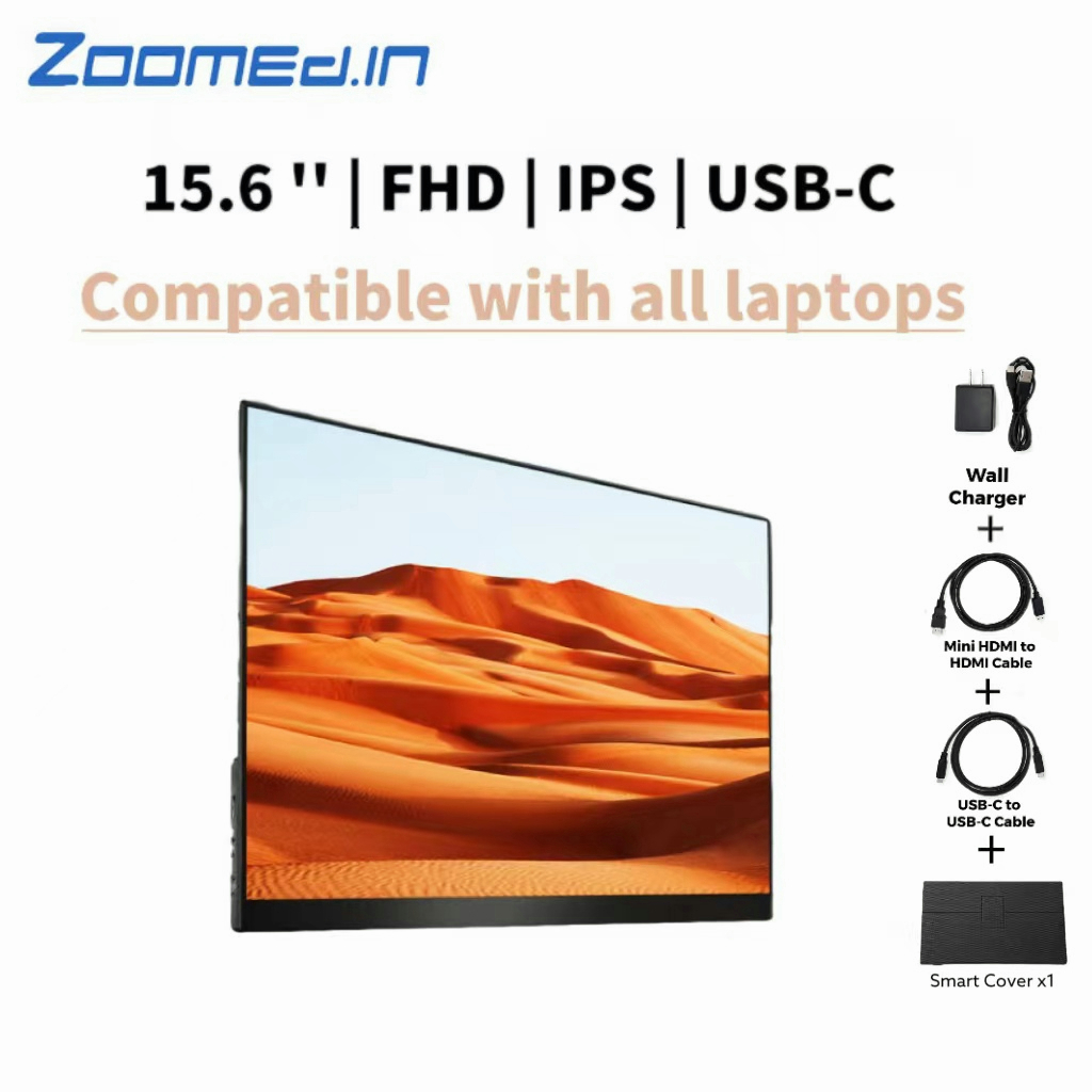 Zoomed_in 15.6 inch 1080P Portable Monitor, mini HDMI and USB Type-C Ports, External monitor for laptop,Smartphone,PS4/5