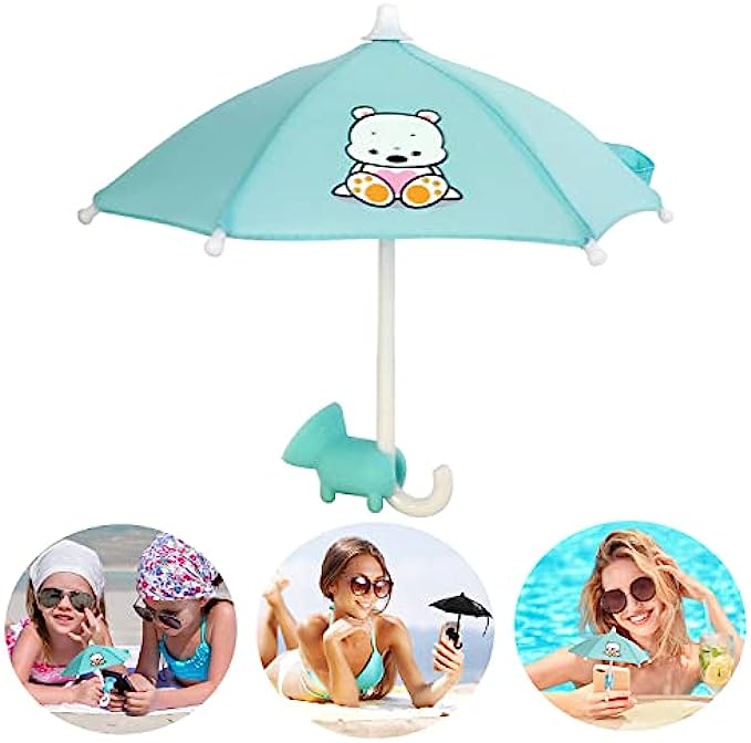 Phone Umbrella for Sun Suction Cup Stand Durable Cell Phone Umbrella Sun Shade with Adjustable Universal Silicone Piggy Suction Cup Stand Anti-Glare Cute Outdoor Phone Sun Shade Holder (Blue-Bear)
