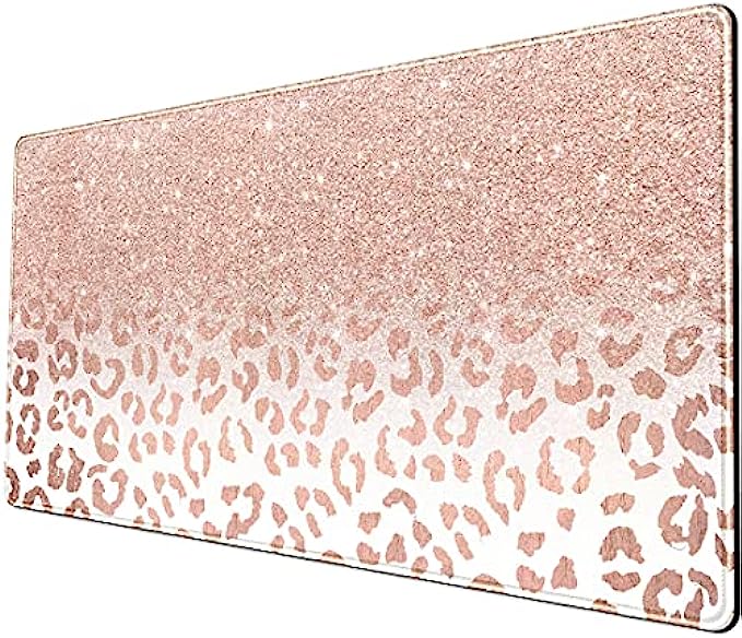 Desk Mat XXL Mouse pad, Pink Rose Gold Leopard Print Office Supplies and Accessories Decor Office for Women 31.5X15.75in,Stitched Edges Smooth and Non-Slip Rubber Bottom, Large Mouse pad for Desk