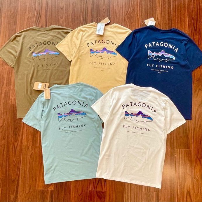 Pa back flying fish crewneck casual fashion print couple short sleeves