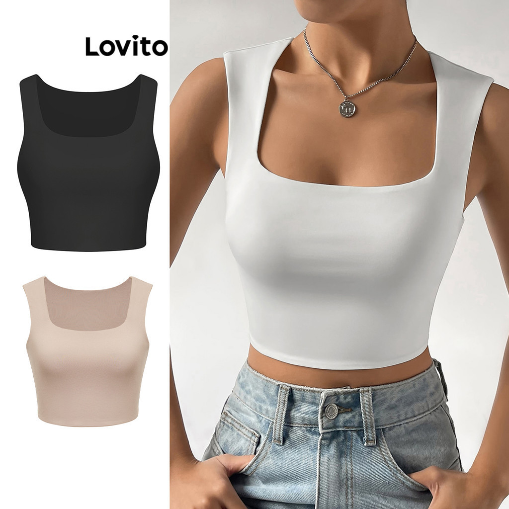 Lovito Elegant Plain Basic Tank Top for Women L68ED064 (Multi-color)